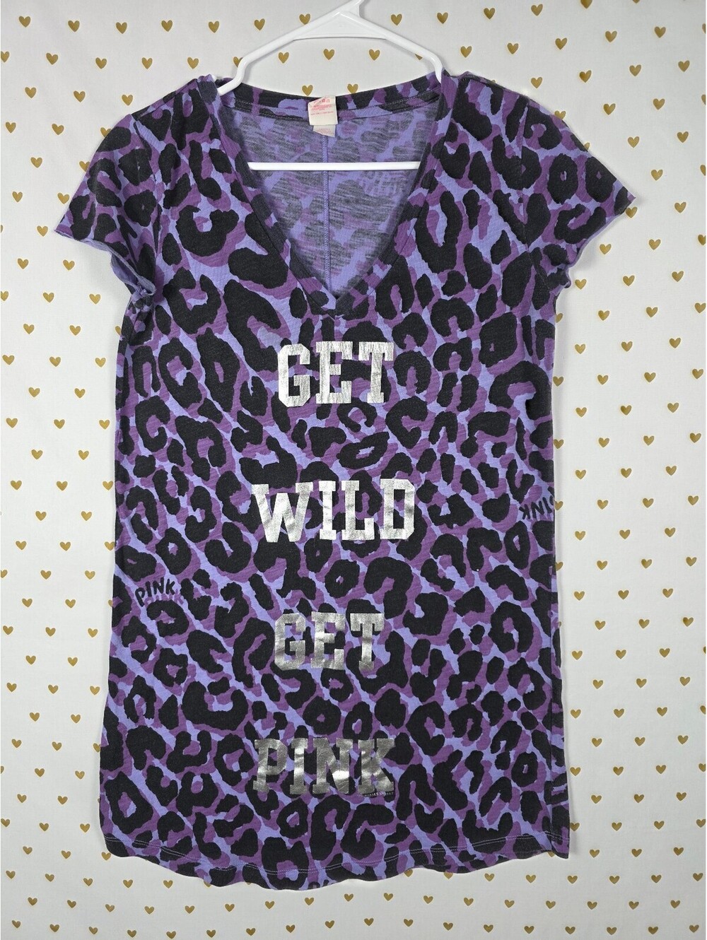 Victoria's Secret PINK Get Wild Get Pink Leopard Sleep Shirt Tee XS Purple HTF